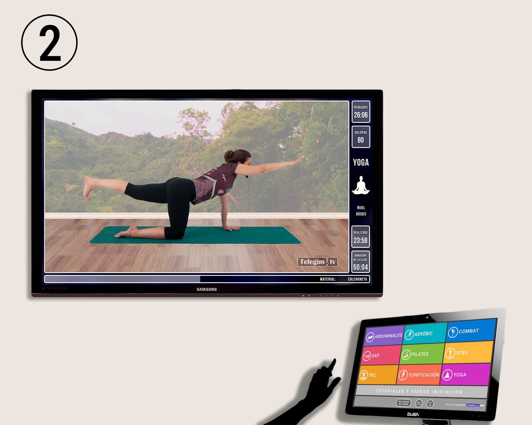 instalación fitness hotel con pantalla táctil